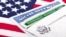 U.S. - United States of America social security and green card with US flag on the background. Immigration concept. Closeup with shallow depth of field, photo ©Shutterstock, undated